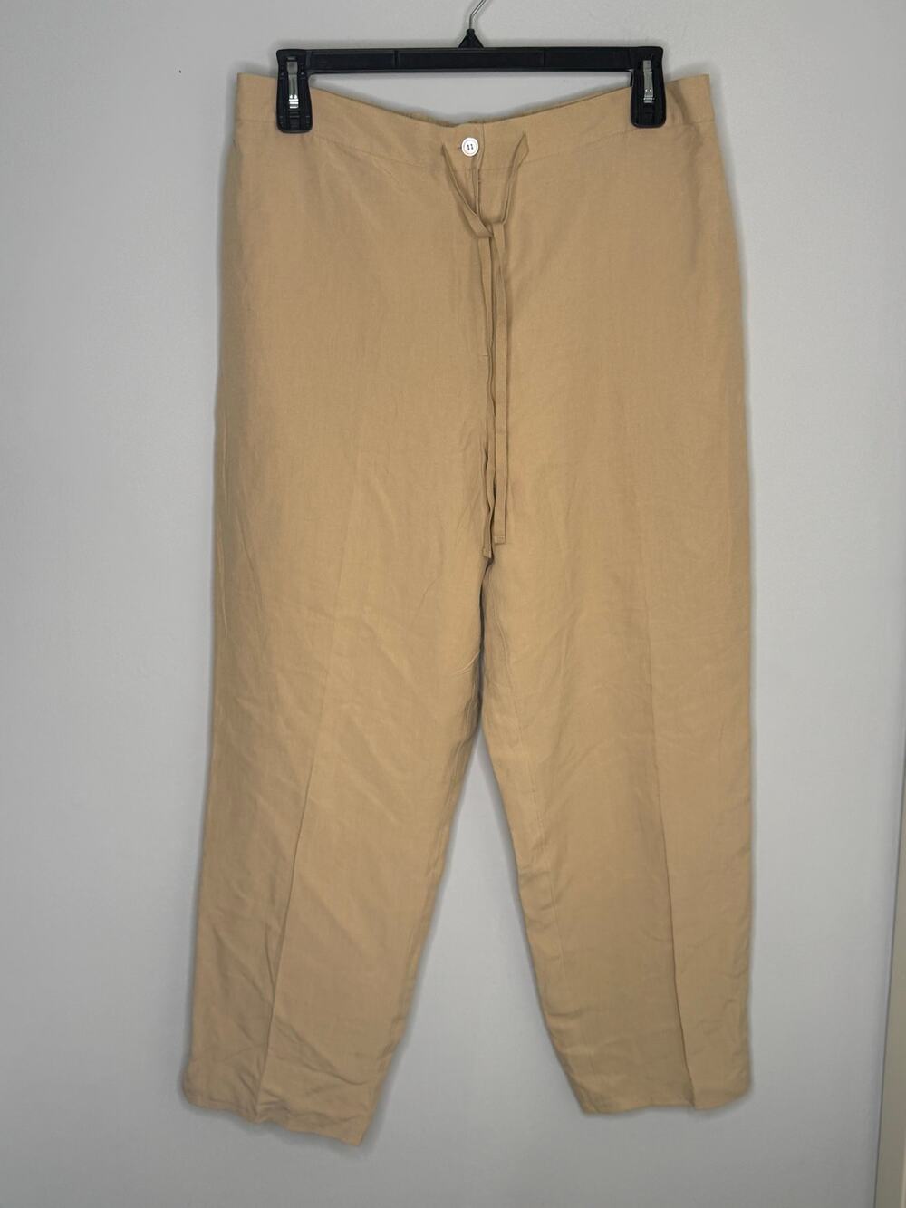 Kate Hill Woman Tan Silk Linen High-Rise Straight Leg Casual Pants Sz XL